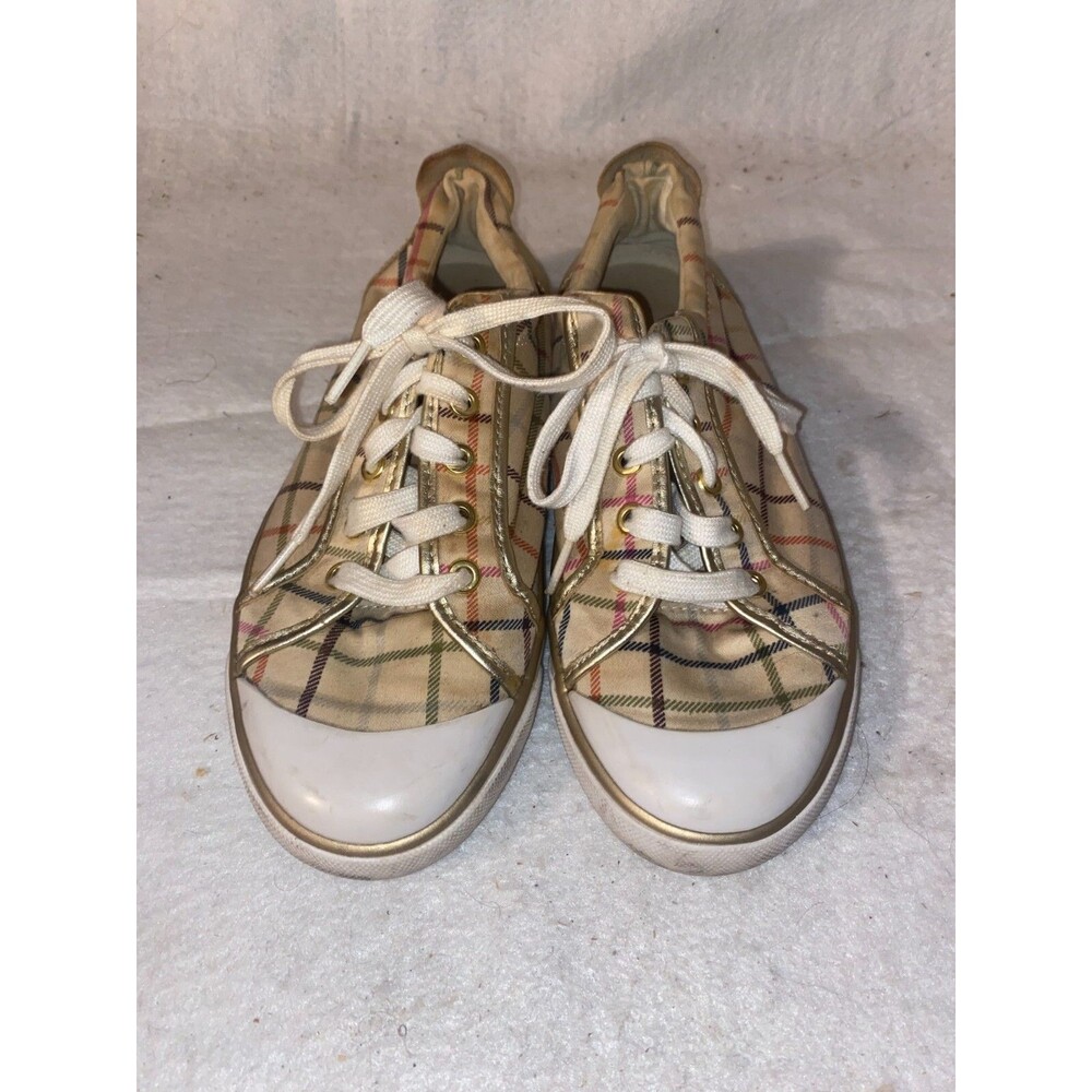 Coach Shoes Womens 9 B Barrett Signature Lace Up Sneakers Beige Plaid